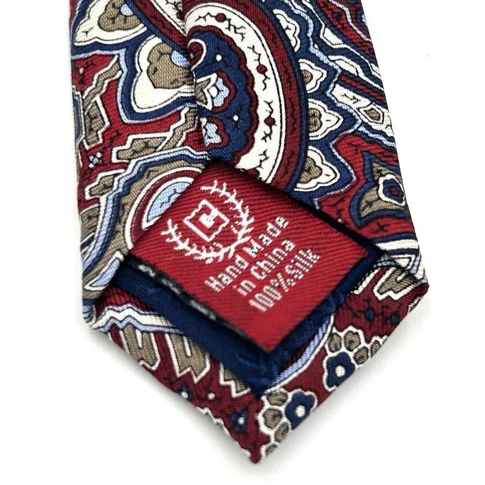 Chaps 100% Silk Hand Made Men's Neck Tie Maroon Blue Paisley 3.5 Width 58 Length